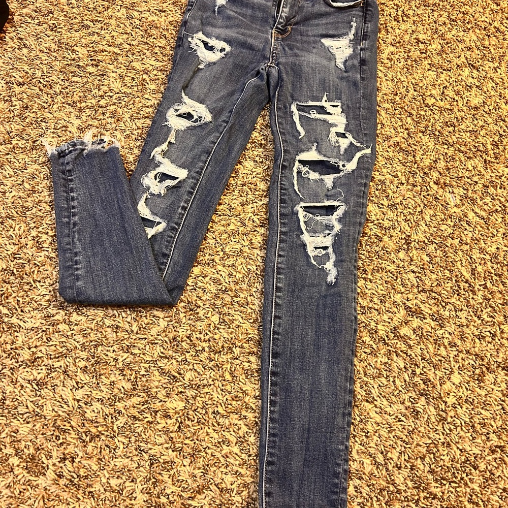 American Eagle Outfitters Ripped Blue Skinny Jeans